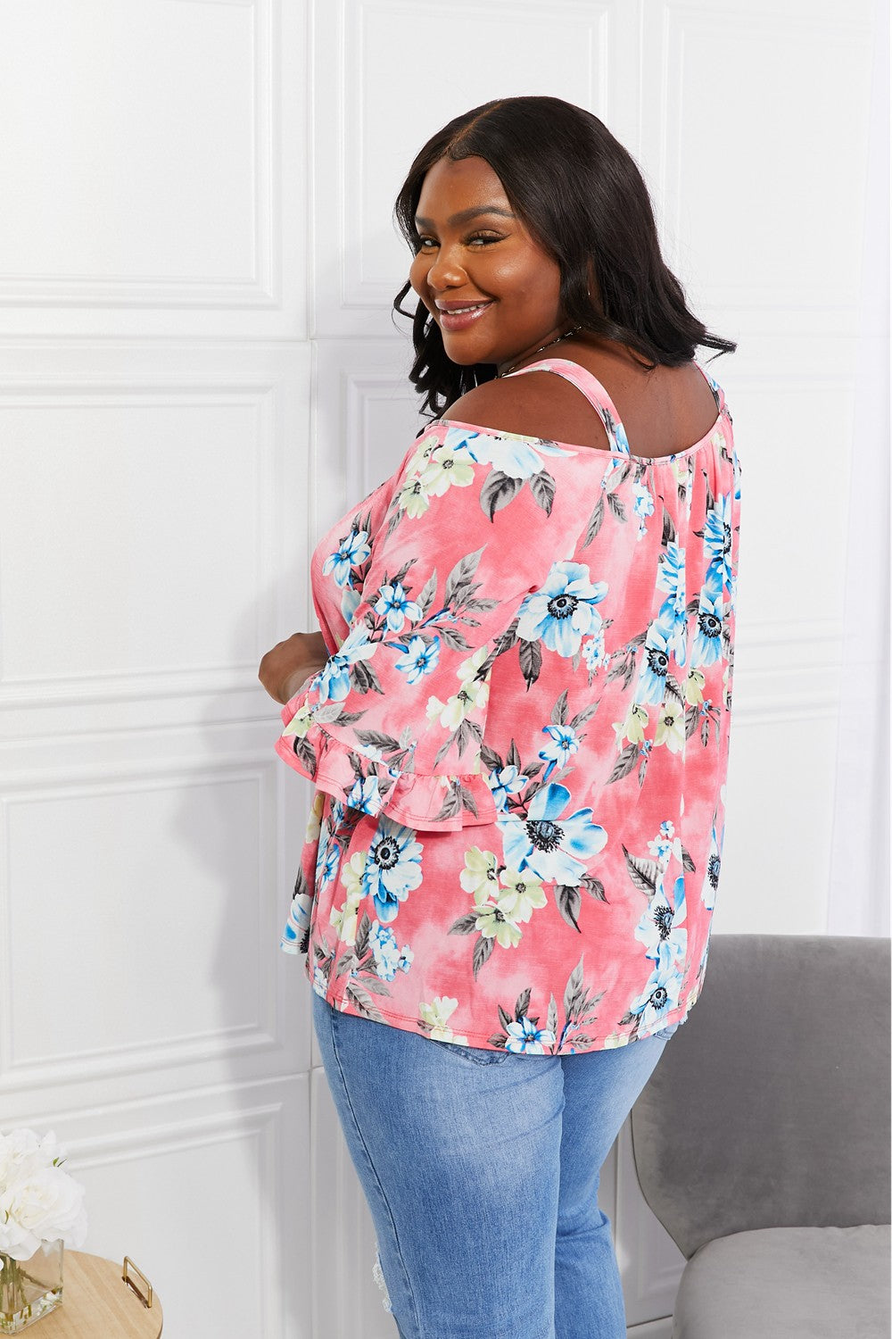 Sew In Love Full Size Fresh Take  Floral Cold-Shoulder Top Print on any thing USA/STOD clothes