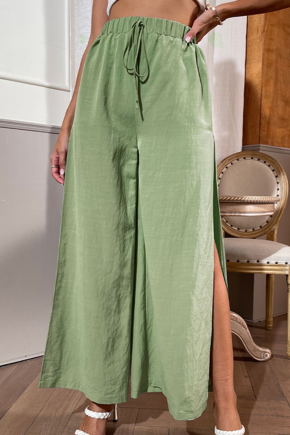 Side Slit Wide Leg Pants Print on any thing USA/STOD clothes