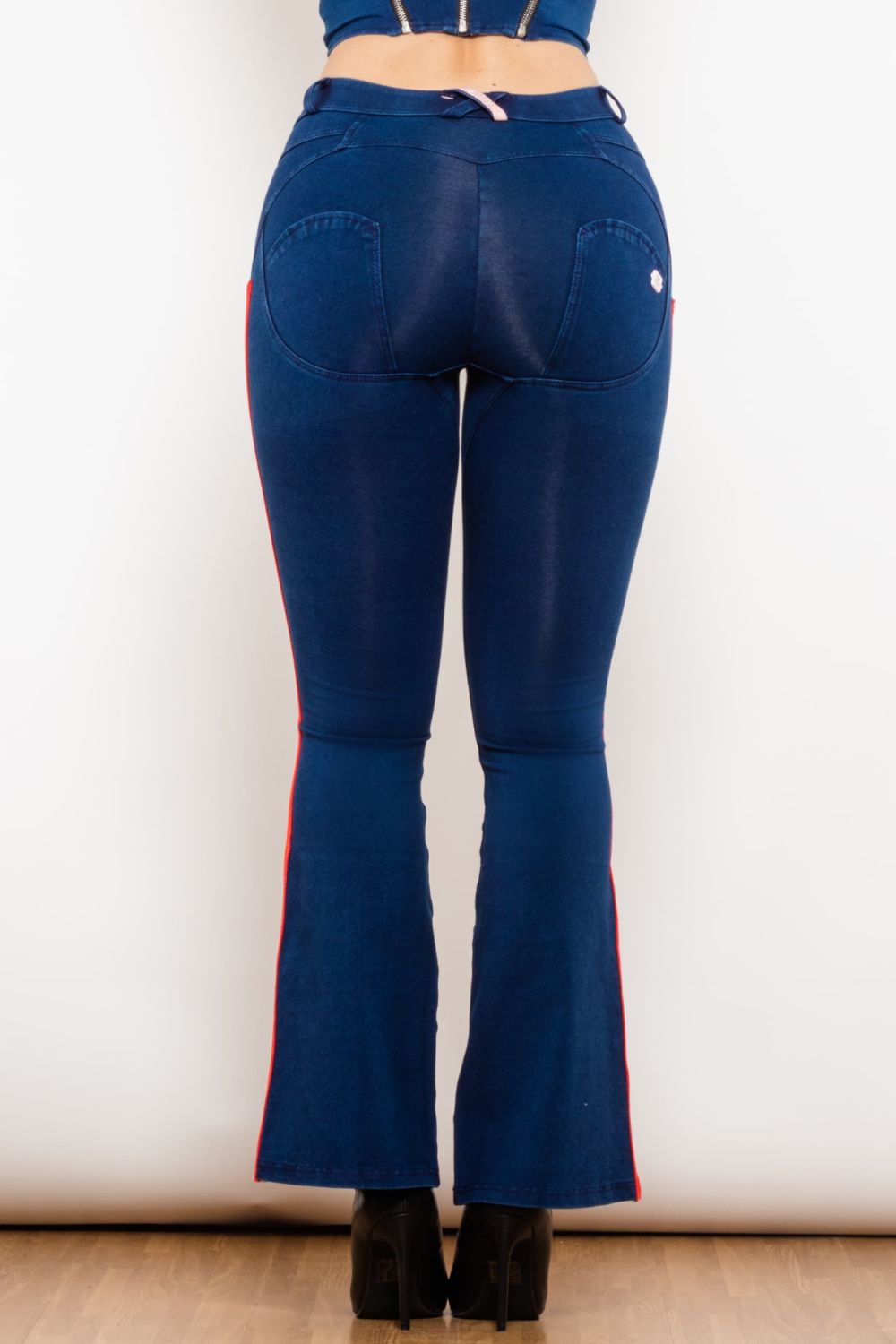 Side Stripe Buttoned Bootcut Jeans Print on any thing USA/STOD clothes