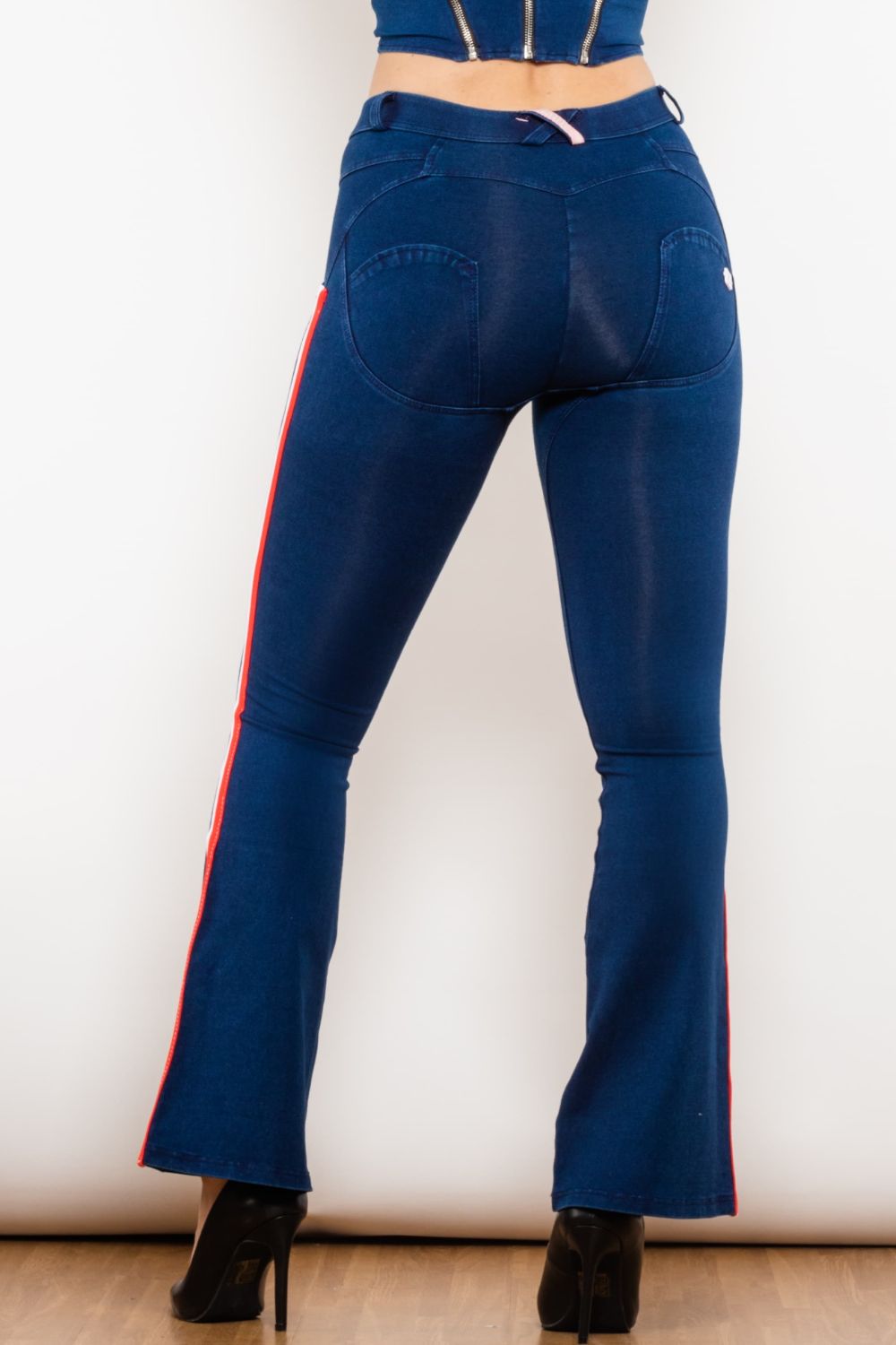 Side Stripe Buttoned Bootcut Jeans Print on any thing USA/STOD clothes