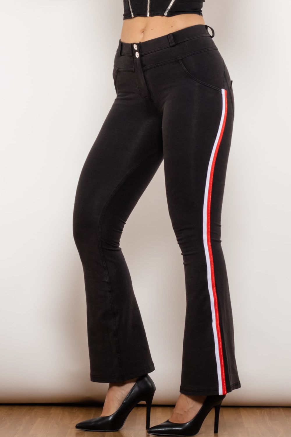 Side Stripe Contrast Bootcut Jeans Print on any thing USA/STOD clothes