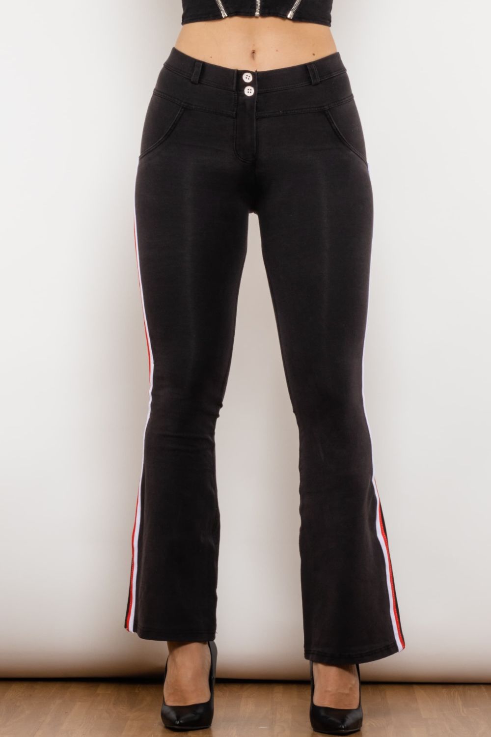 Side Stripe Contrast Bootcut Jeans Print on any thing USA/STOD clothes