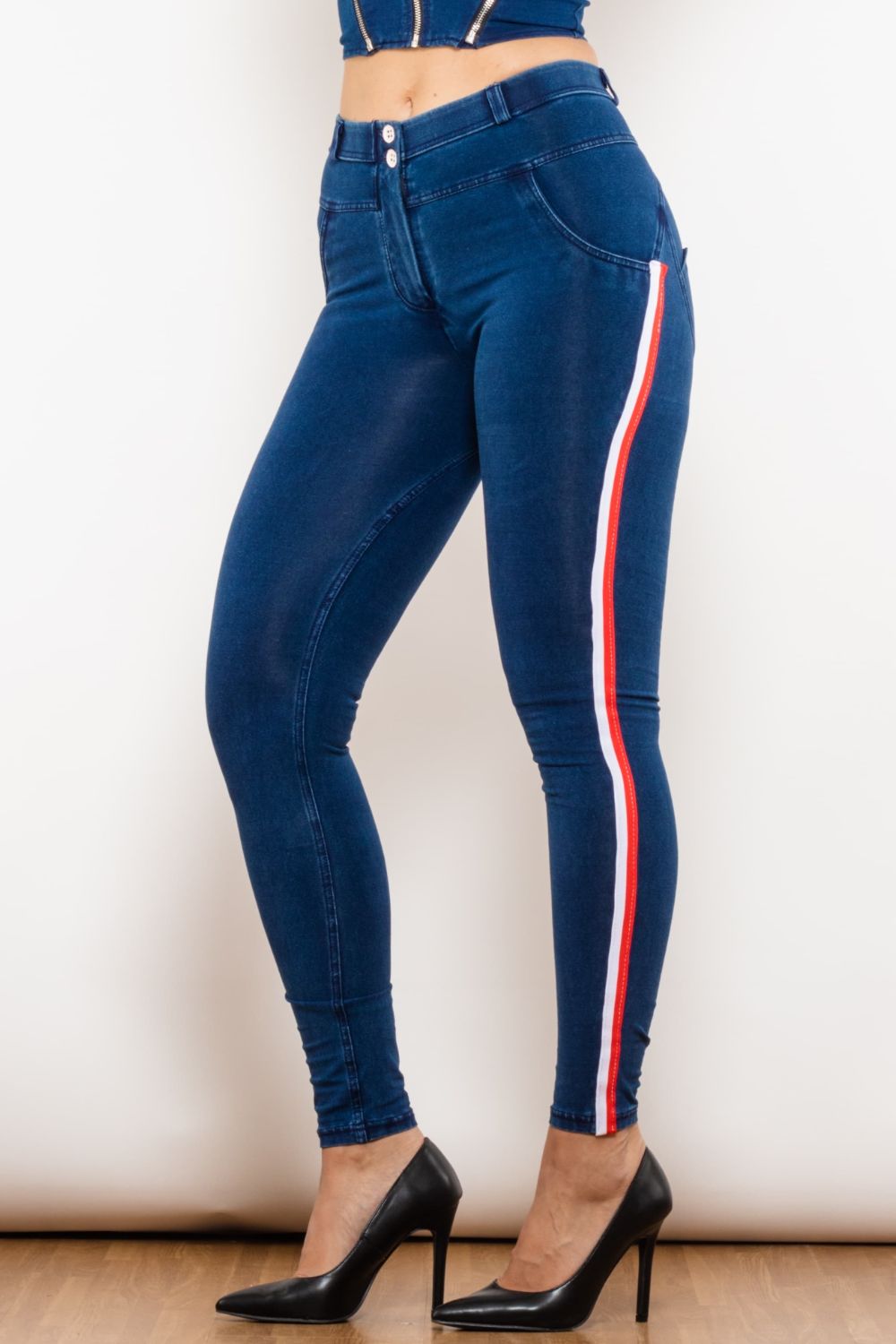 Side Stripe Skinny Jeans Print on any thing USA/STOD clothes