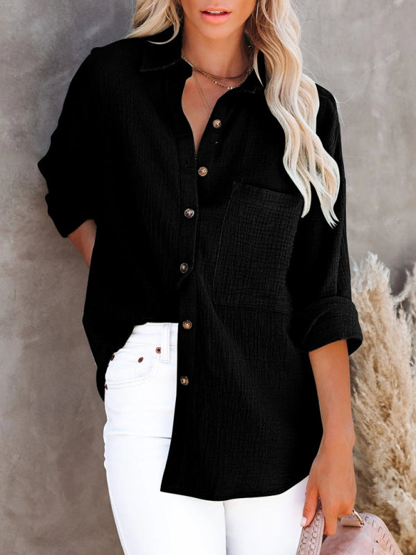 Simple long-sleeved V-neck button-down shirt for women Print on any thing USA/STOD clothes