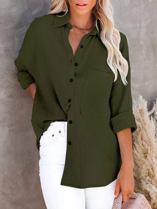 Simple long-sleeved V-neck button-down shirt for women Print on any thing USA/STOD clothes