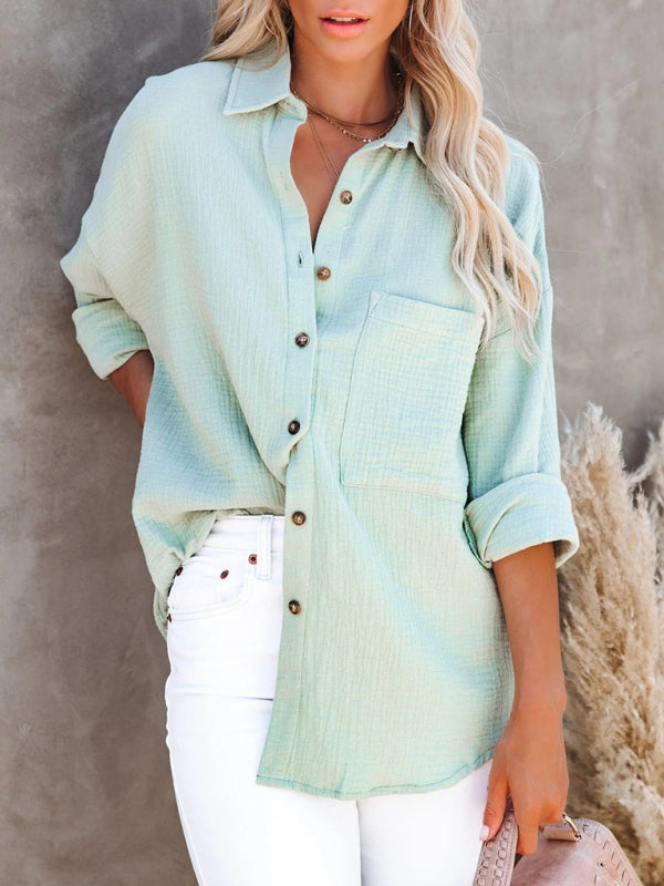 Simple long-sleeved V-neck button-down shirt for women Print on any thing USA/STOD clothes