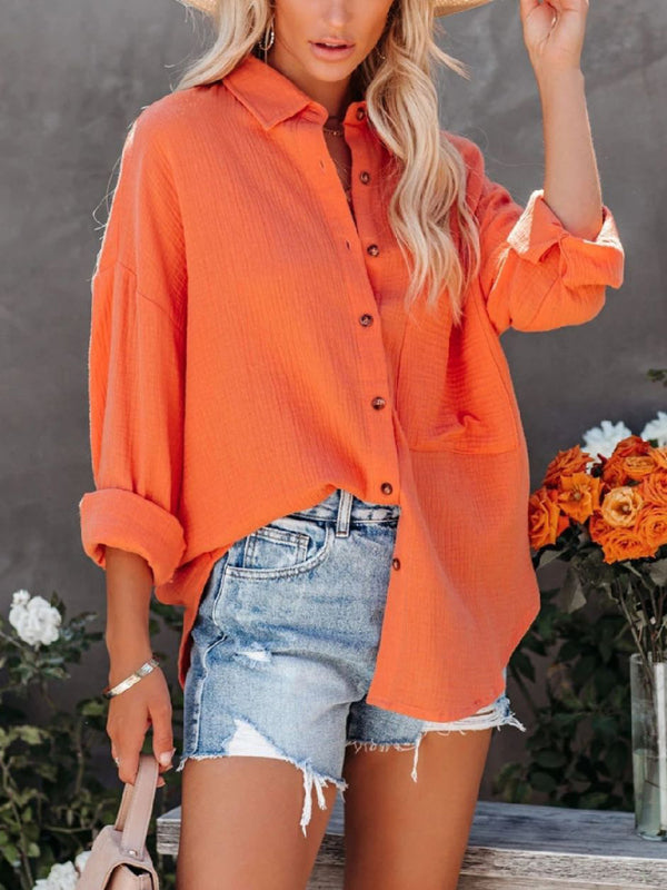 Simple long-sleeved V-neck button-down shirt for women Print on any thing USA/STOD clothes