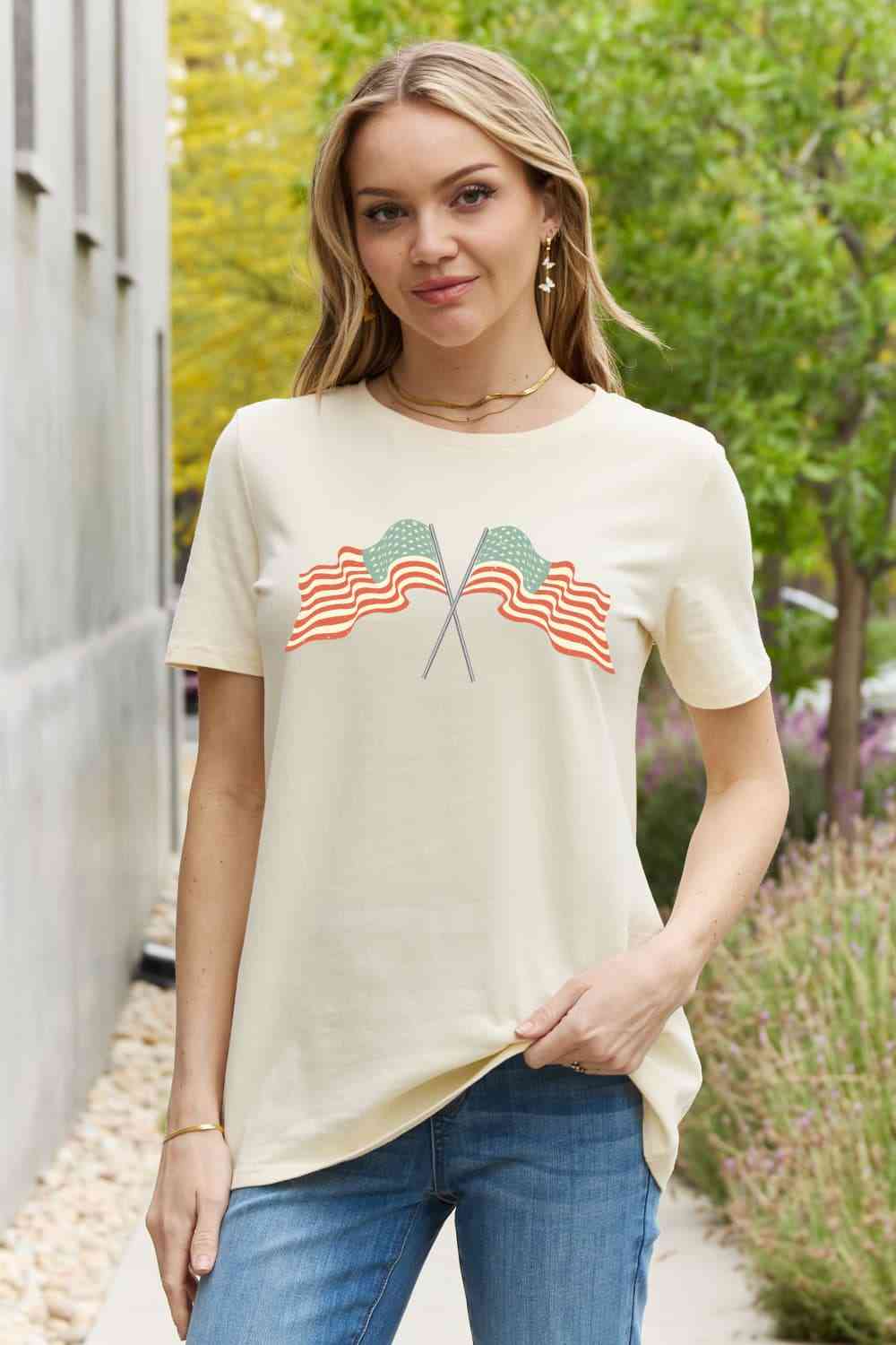 Simply Love US Flag Graphic Cotton Tee Print on any thing USA/STOD clothes