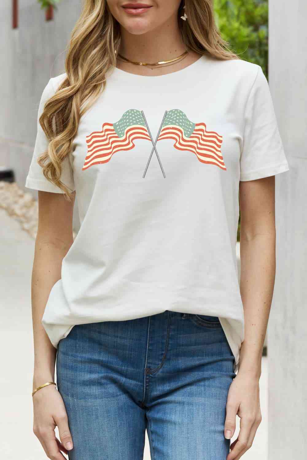 Simply Love US Flag Graphic Cotton Tee Print on any thing USA/STOD clothes