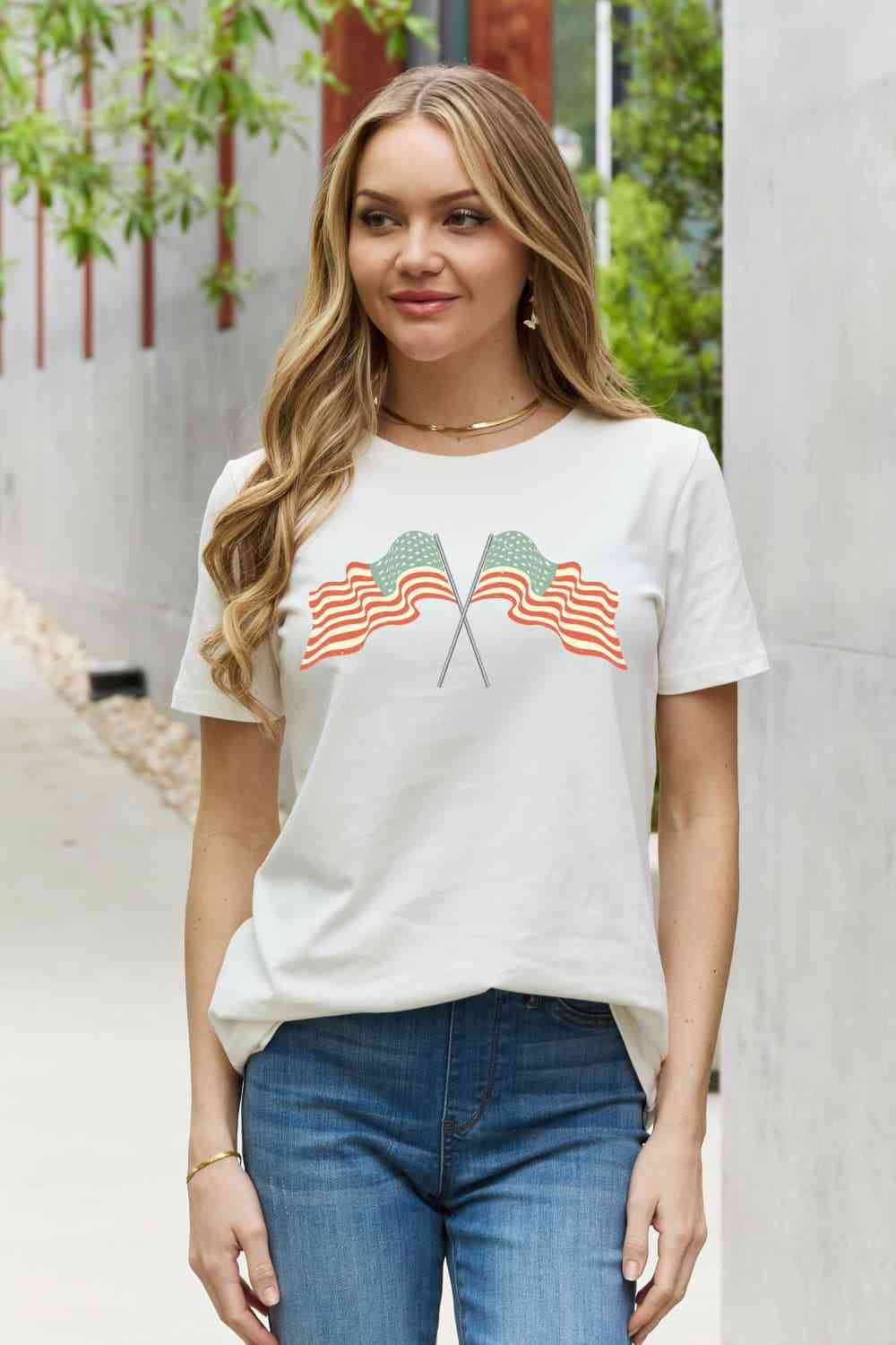 Simply Love US Flag Graphic Cotton Tee Print on any thing USA/STOD clothes