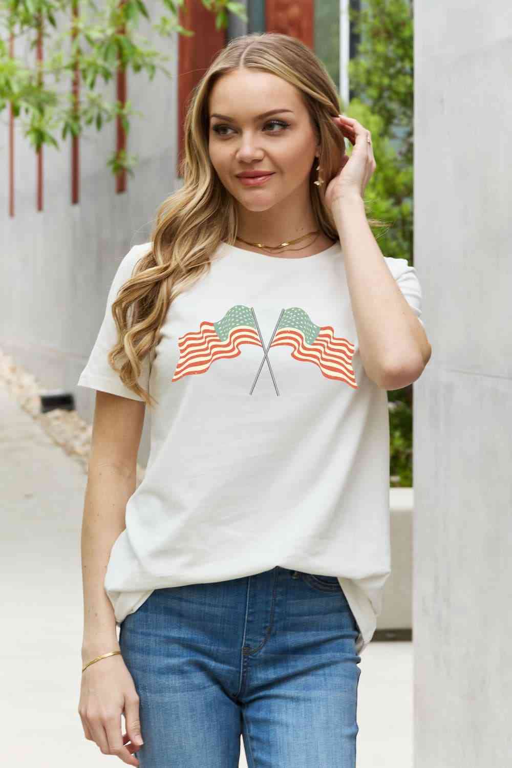 Simply Love US Flag Graphic Cotton Tee Print on any thing USA/STOD clothes