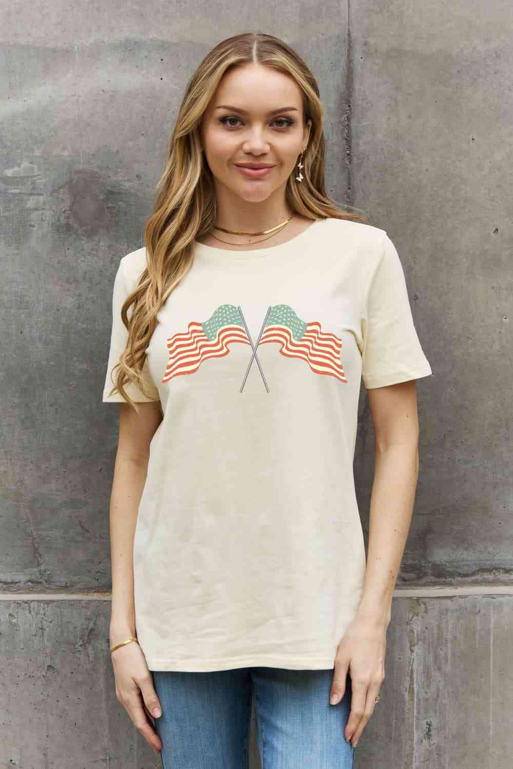 Simply Love US Flag Graphic Cotton Tee Print on any thing USA/STOD clothes