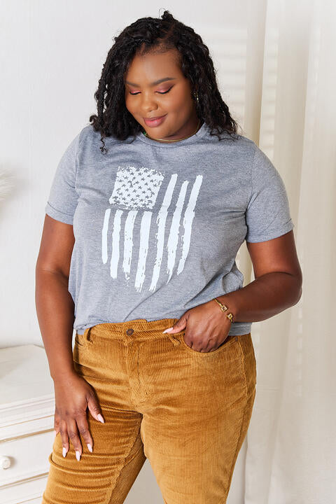 Simply Love US Flag Graphic Cuffed Sleeve T-Shirt Print on any thing USA/STOD clothes
