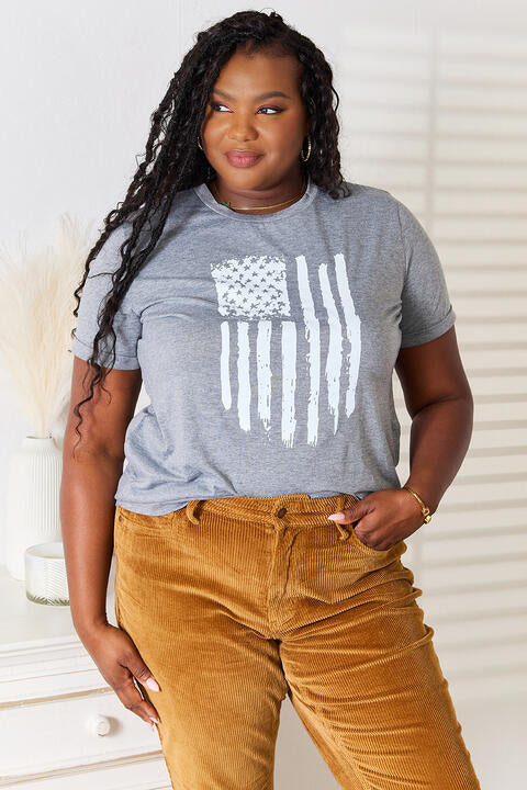Simply Love US Flag Graphic Cuffed Sleeve T-Shirt Print on any thing USA/STOD clothes