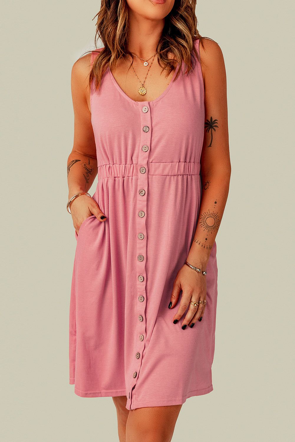 Sleeveless Button Down Mini Dress Print on any thing USA/STOD clothes