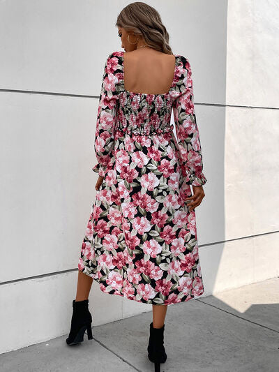 Slit Smocked Floral Flounce Sleeve Dress Print on any thing USA/STOD clothes