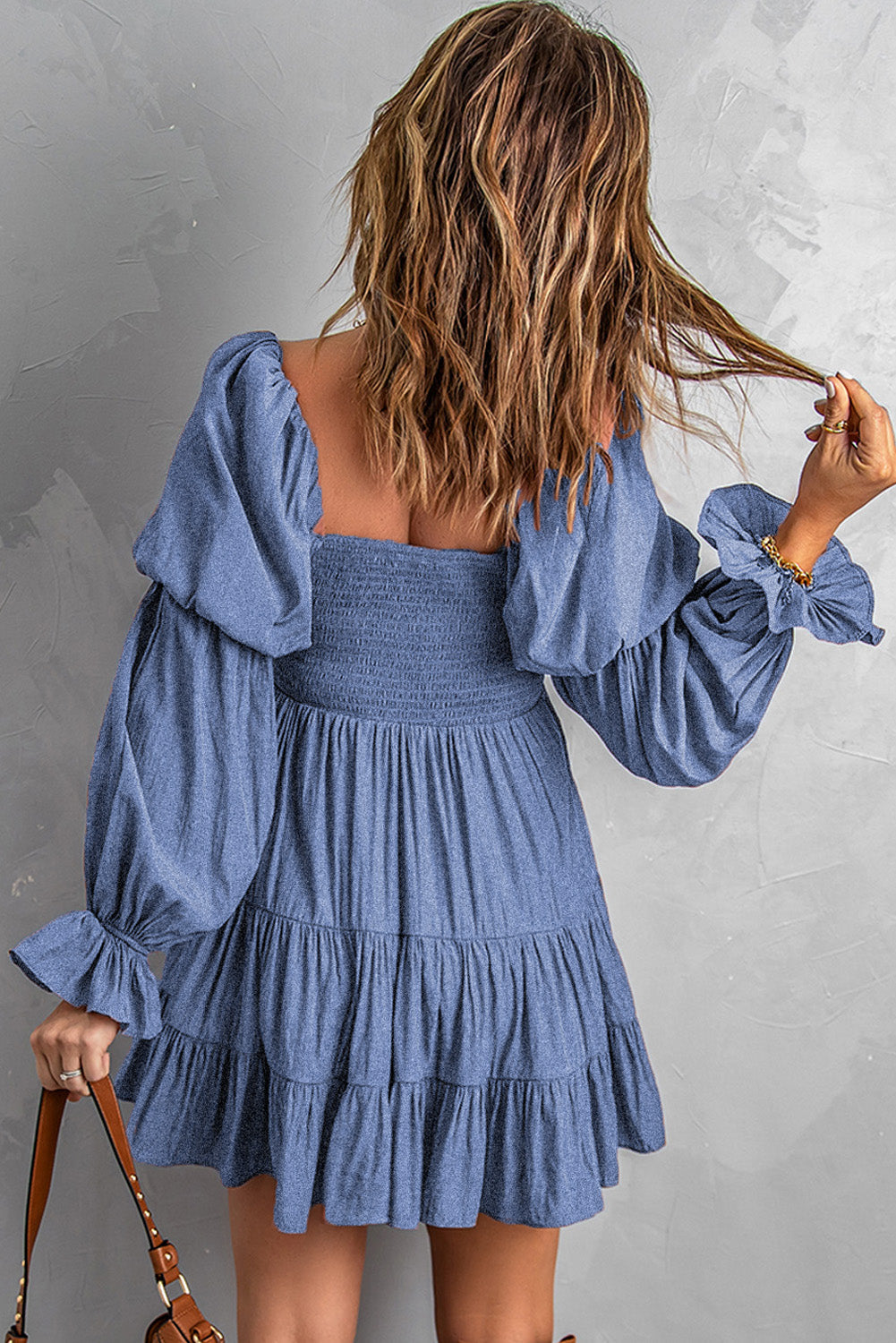 Smocked Off-Shoulder Tiered Mini Dress Print on any thing USA/STOD clothes