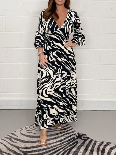 Smocked Printed Flounce Sleeve Maxi Dress Print on any thing USA/STOD clothes