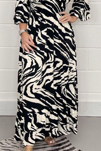 Smocked Printed Flounce Sleeve Maxi Dress Print on any thing USA/STOD clothes