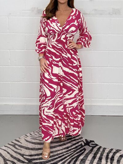 Smocked Printed Flounce Sleeve Maxi Dress Print on any thing USA/STOD clothes