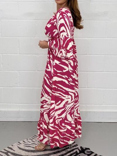 Smocked Printed Flounce Sleeve Maxi Dress Print on any thing USA/STOD clothes