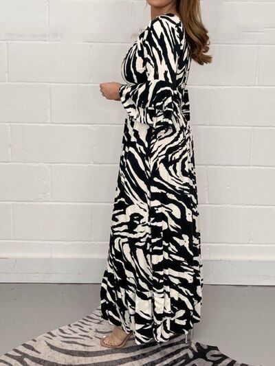 Smocked Printed Flounce Sleeve Maxi Dress Print on any thing USA/STOD clothes