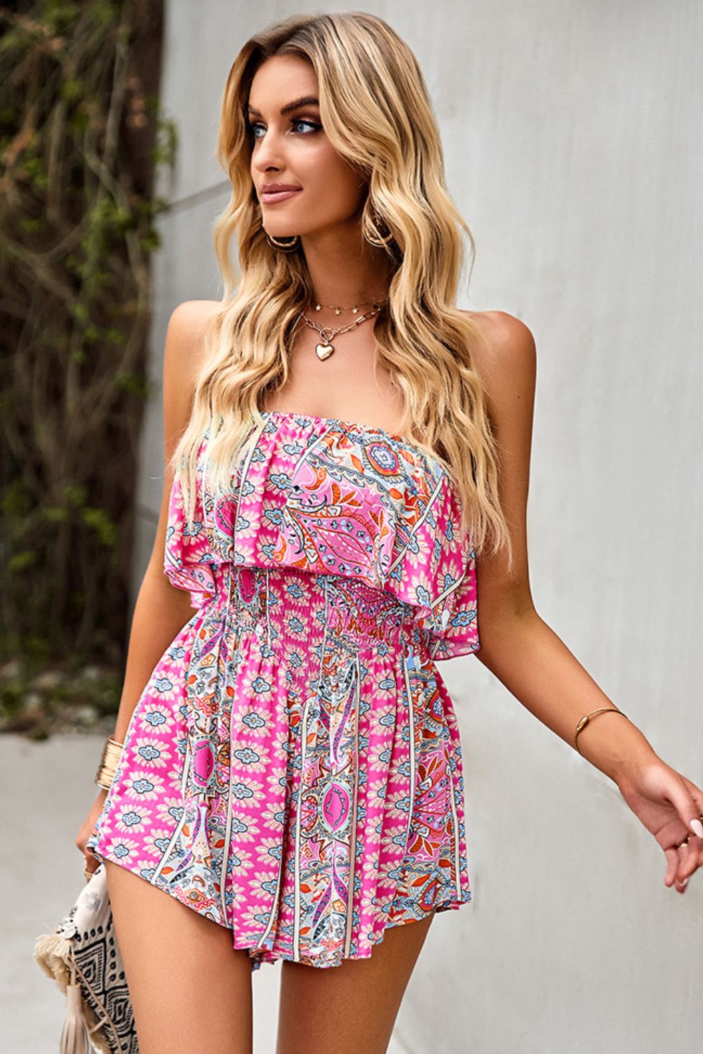 Smocked Waist Strapless Romper Print on any thing USA/STOD clothes