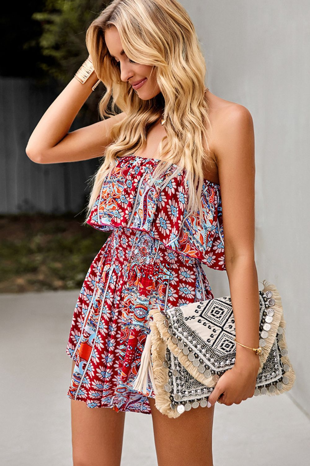Smocked Waist Strapless Romper Print on any thing USA/STOD clothes