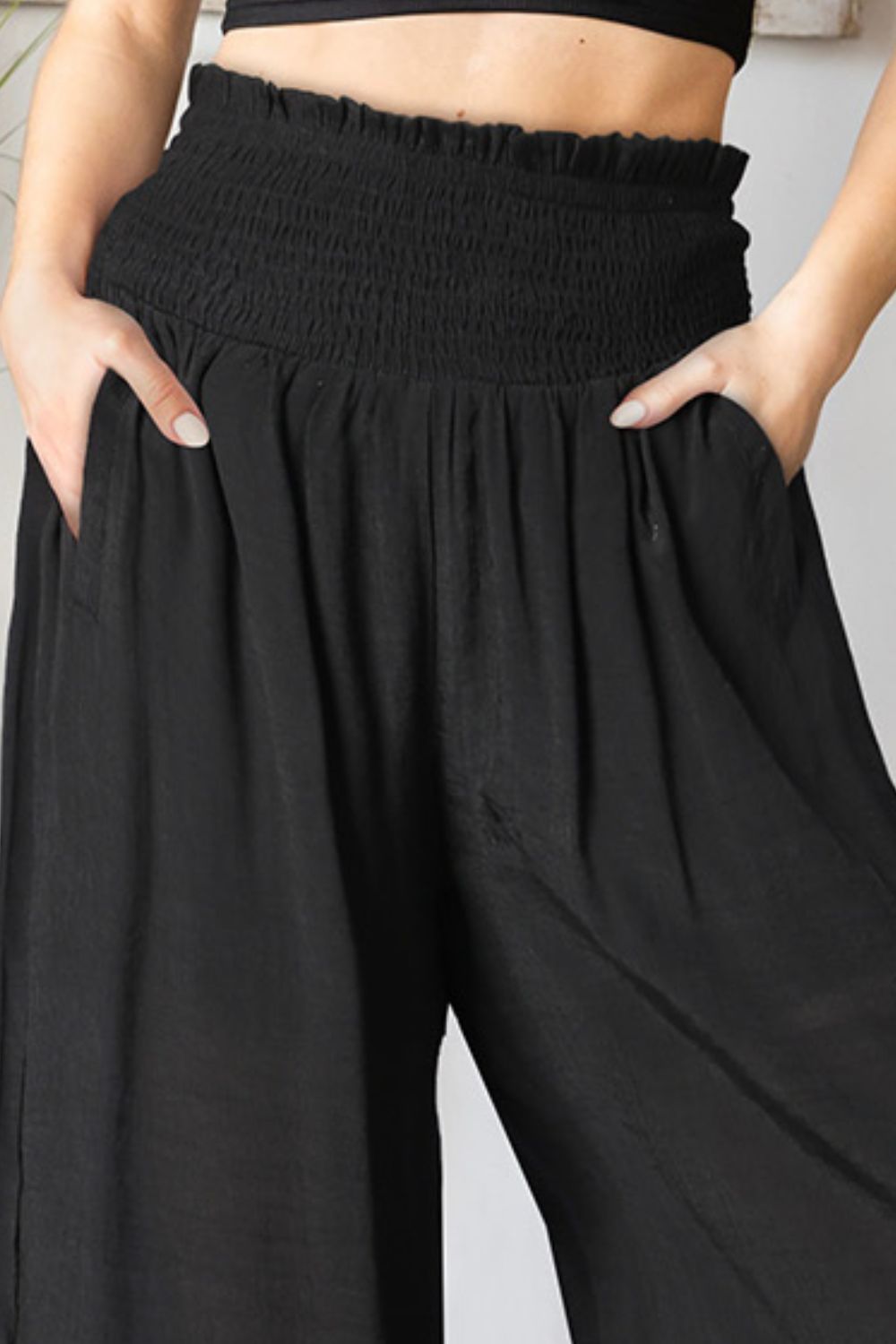 Smocked Waist Wide Leg Pants with Pockets Print on any thing USA/STOD clothes