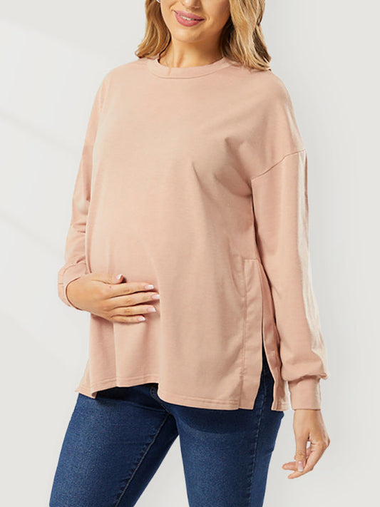 Solid color round neck long sleeve open bottoming top for pregnant mothers Print on any thing USA/STOD clothes