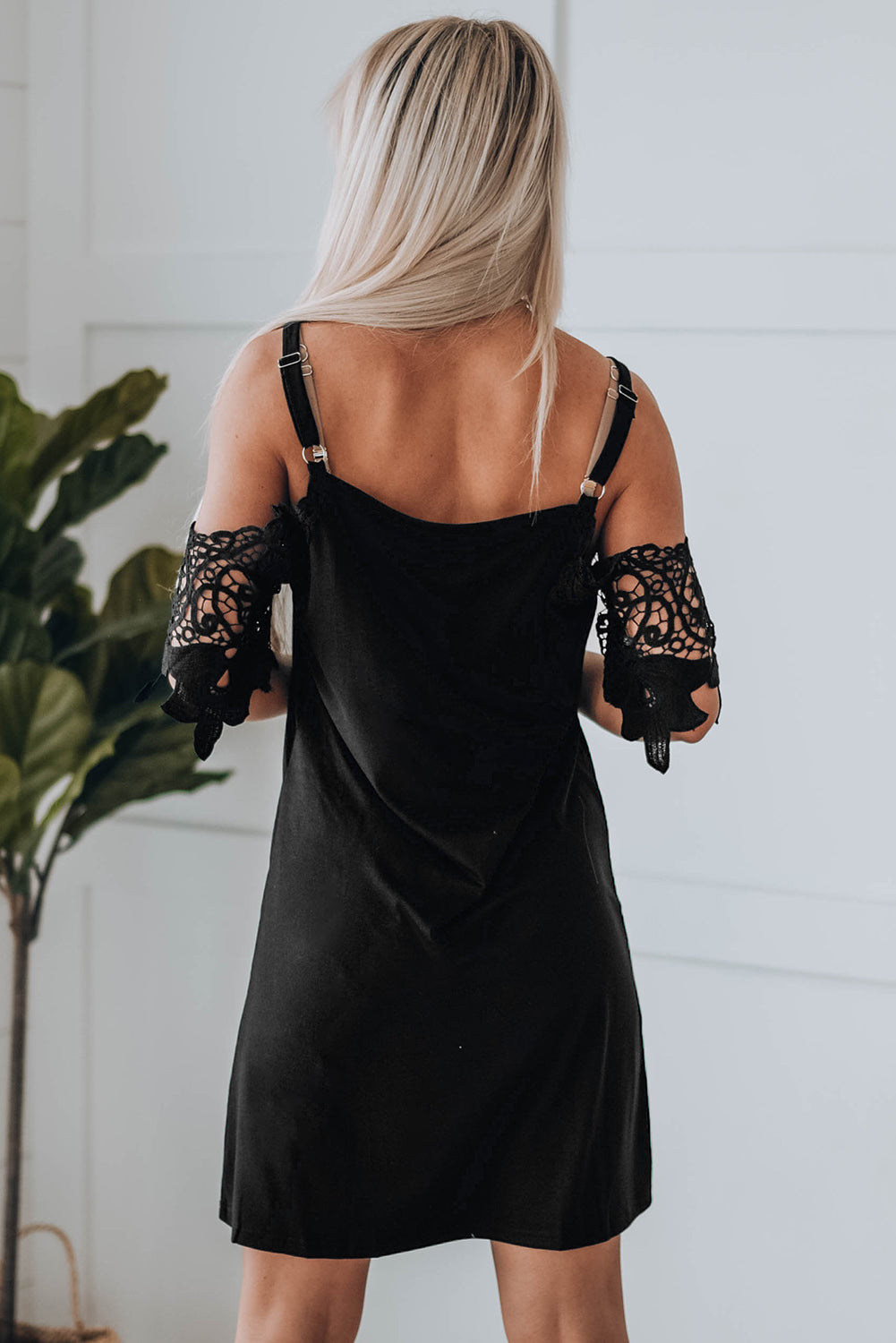 Spliced Lace Cold-Shoulder Mini Dress Print on any thing USA/STOD clothes