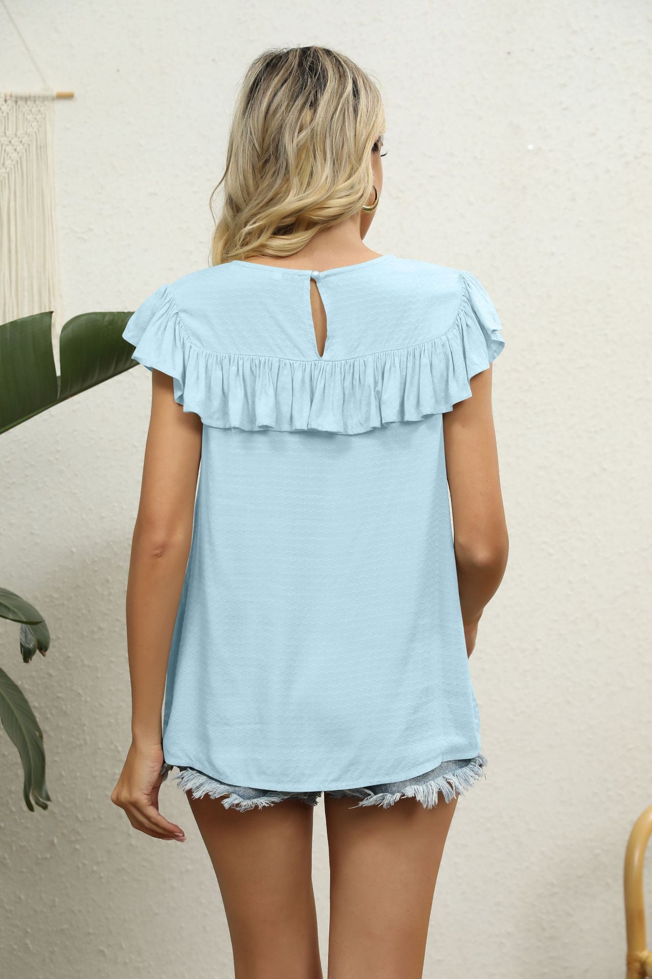Spliced Lace Ruffled Blouse Print on any thing USA/STOD clothes