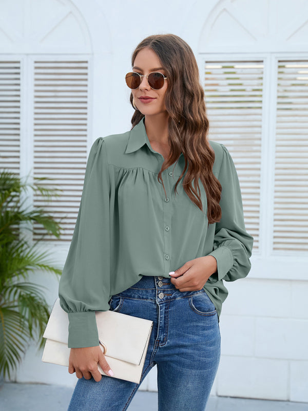 Spring and autumn new chiffon shirt women's shirt pleated long-sleeved top Print on any thing USA/STOD clothes