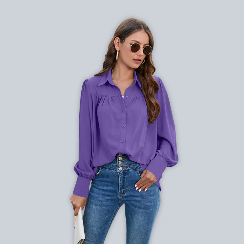 Spring and autumn new chiffon shirt women's shirt pleated long-sleeved top Print on any thing USA/STOD clothes