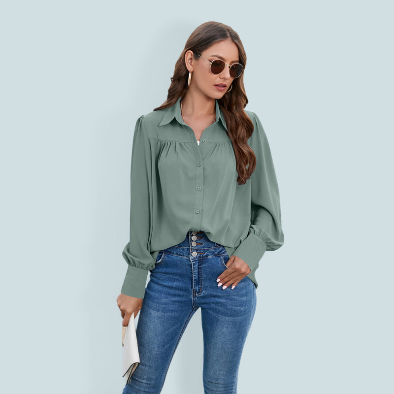 Spring and autumn new chiffon shirt women's shirt pleated long-sleeved top Print on any thing USA/STOD clothes