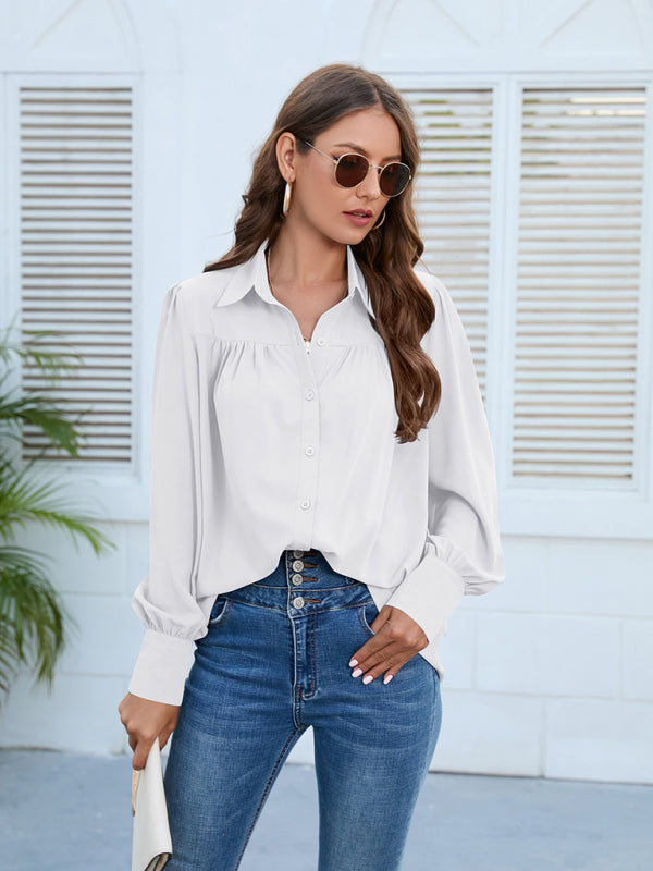 Spring and autumn new chiffon shirt women's shirt pleated long-sleeved top Print on any thing USA/STOD clothes