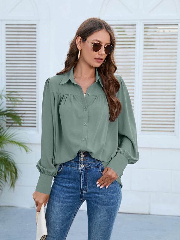 Spring and autumn new chiffon shirt women's shirt pleated long-sleeved top Print on any thing USA/STOD clothes