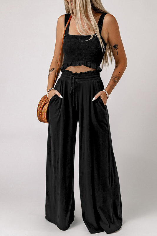 Square Neck Cropped Tank Top and Long Pants Set Print on any thing USA/STOD clothes