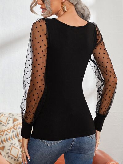 Square Neck Polka Dot Long Sleeve T-Shirt Print on any thing USA/STOD clothes