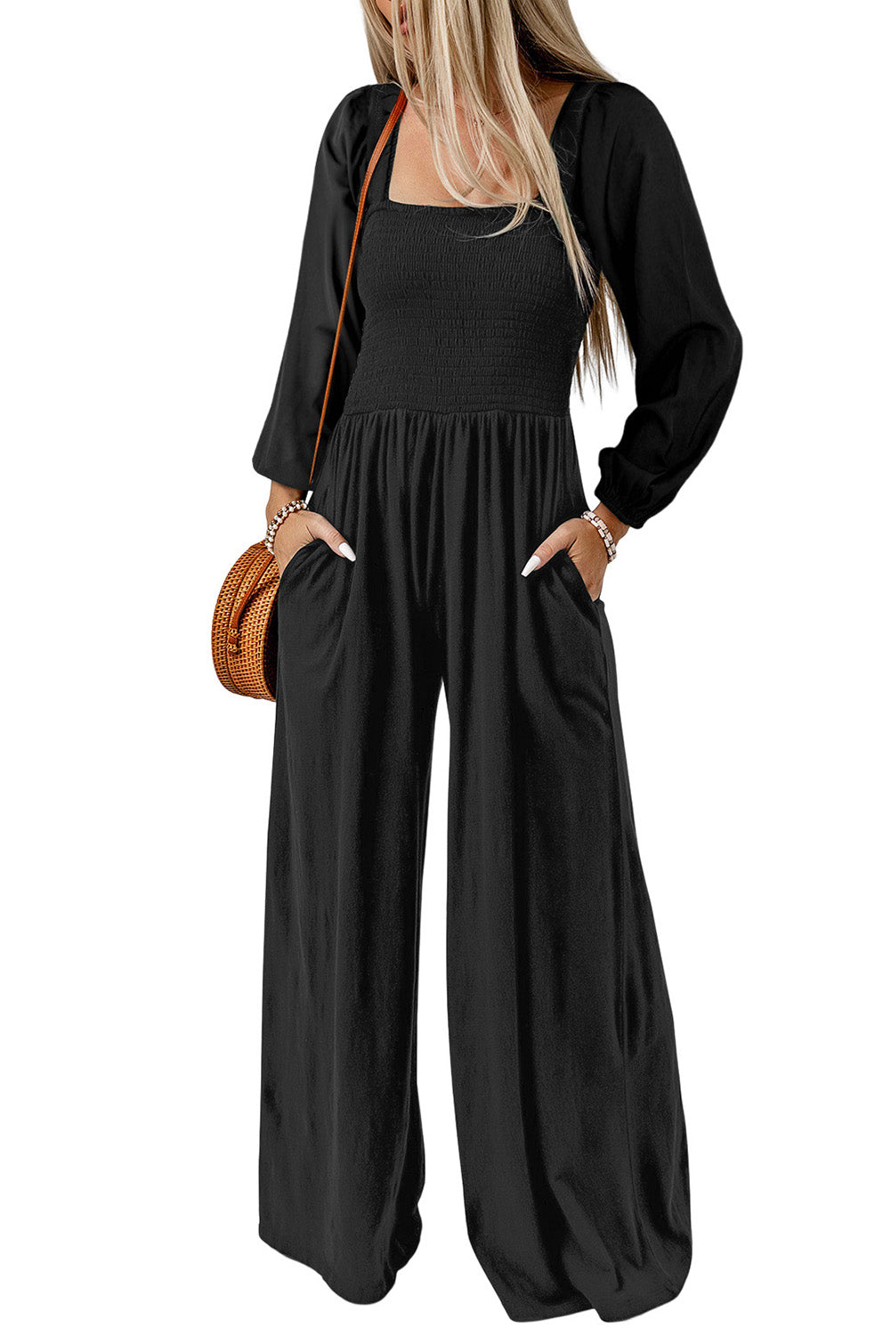 Square Neck Raglan Sleeve Jumpsuit with Pocket Print on any thing USA/STOD clothes