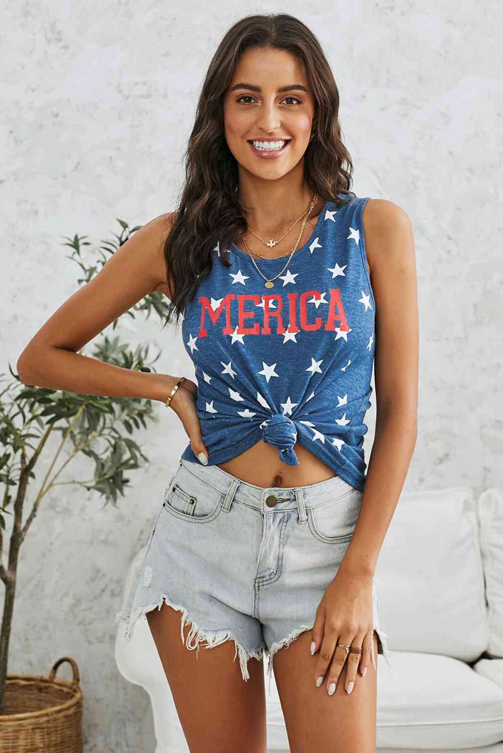 Star Print Round Neck Tank Print on any thing USA/STOD clothes