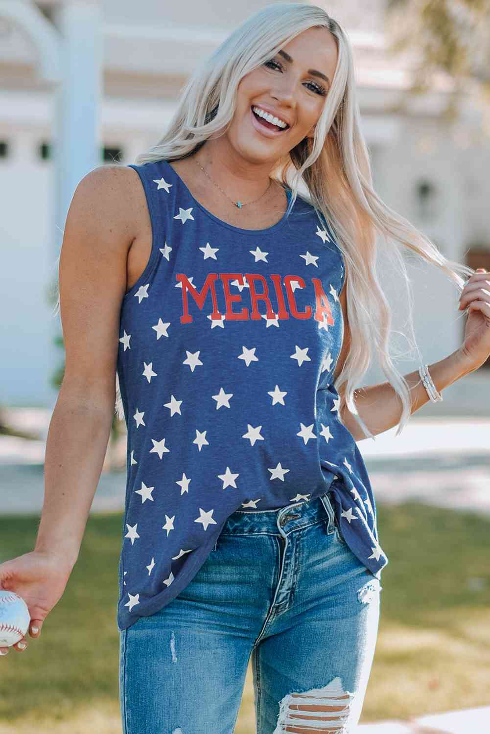 Star Print Round Neck Tank Print on any thing USA/STOD clothes