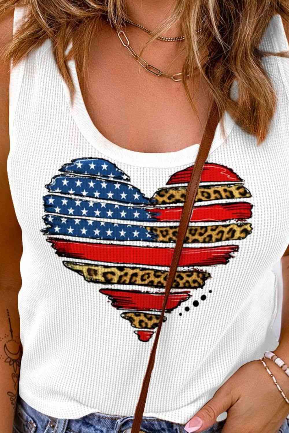 Star and Stripe Heart Graphic Scoop Neck Tank Print on any thing USA/STOD clothes