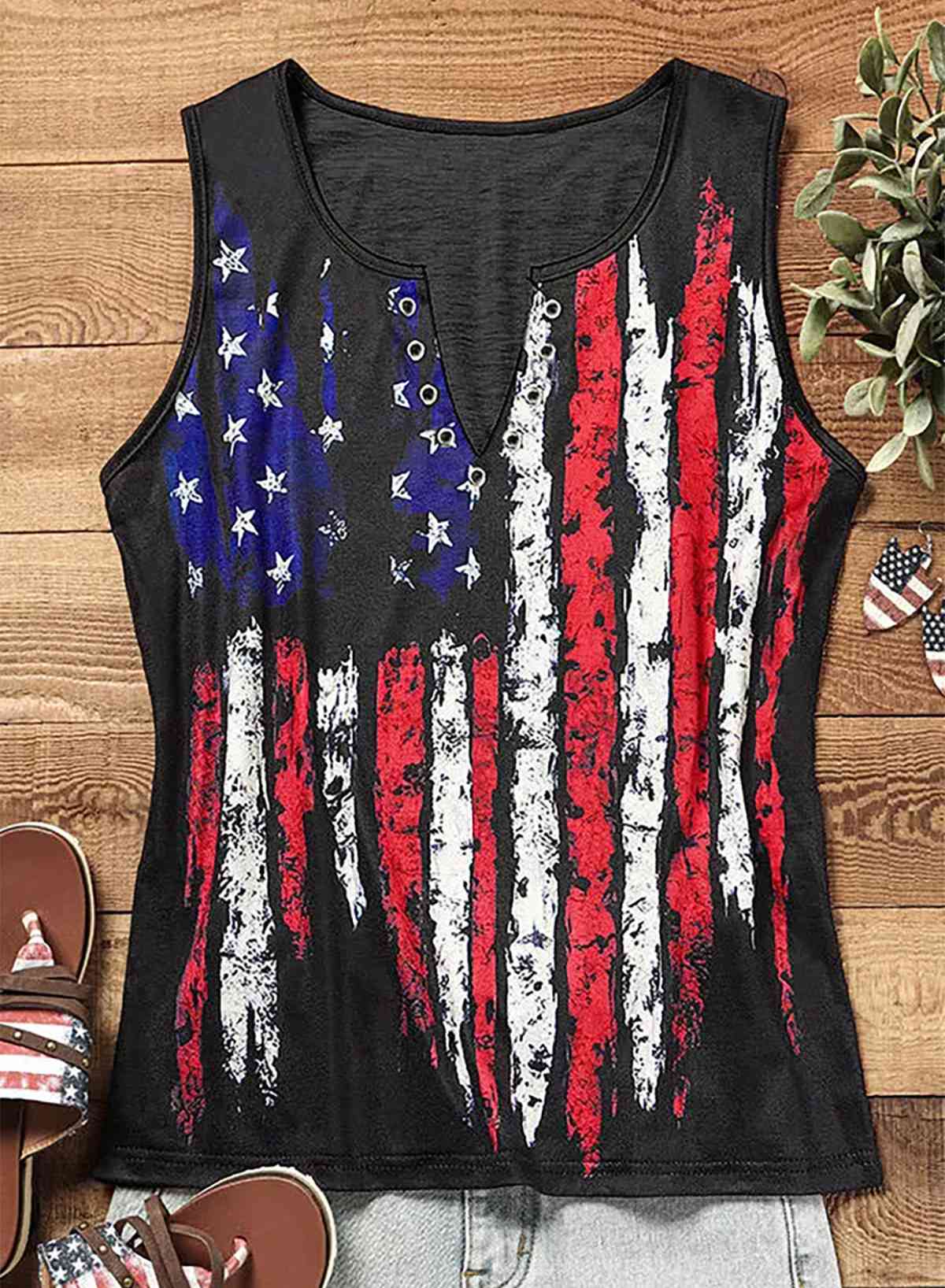 Star and Stripe Notched Neck Tank Print on any thing USA/STOD clothes