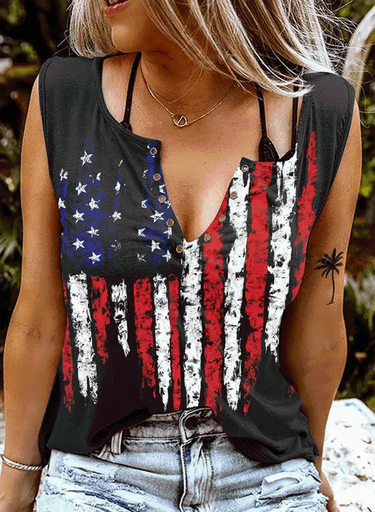 Star and Stripe Notched Neck Tank Print on any thing USA/STOD clothes
