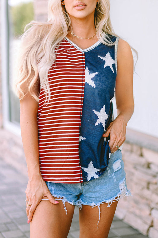 Star and Stripe V-Neck Tank Print on any thing USA/STOD clothes