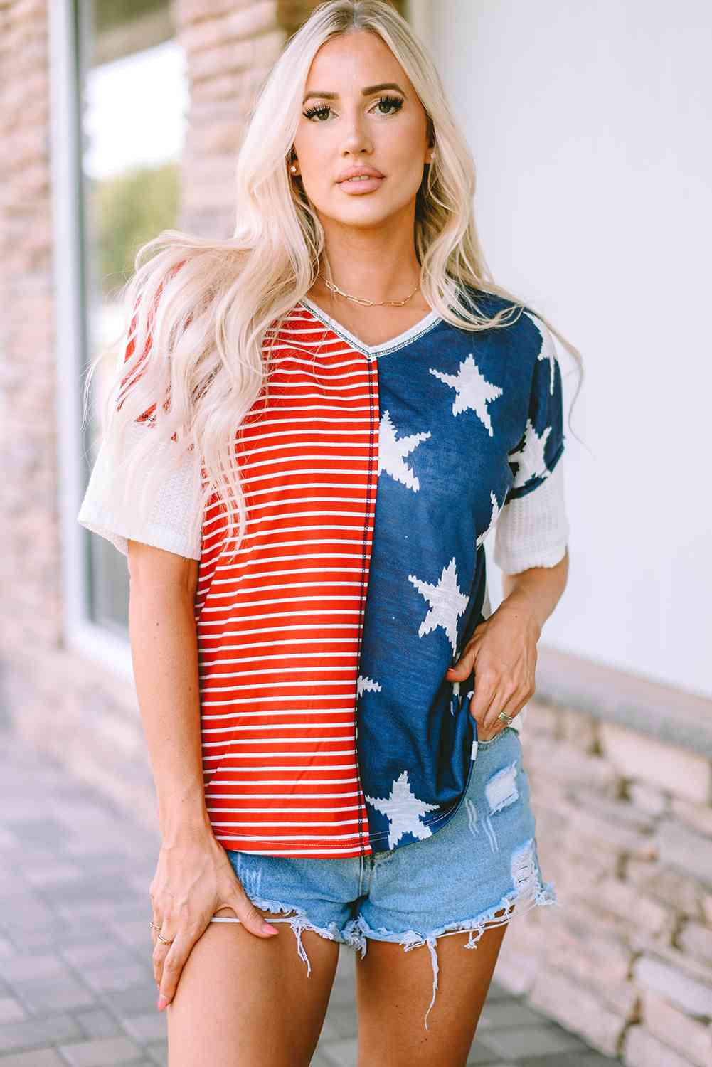 Star and Stripe V-Neck Top Print on any thing USA/STOD clothes