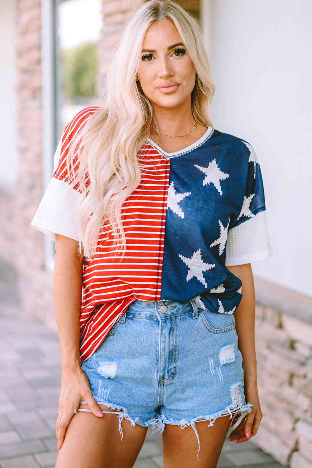 Star and Stripe V-Neck Top Print on any thing USA/STOD clothes