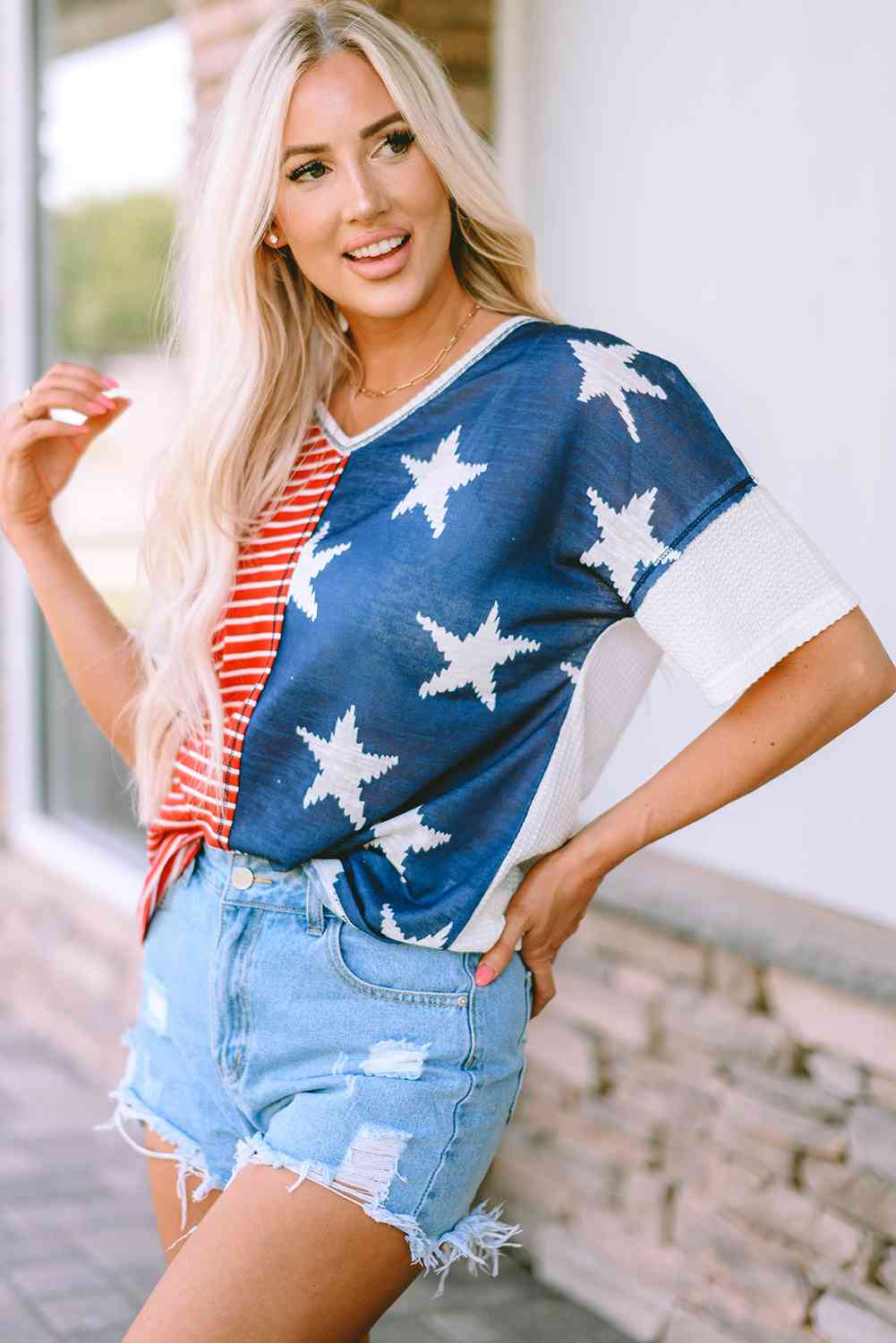 Star and Stripe V-Neck Top Print on any thing USA/STOD clothes