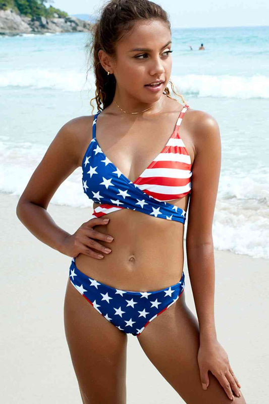 Stars and Stripes Crisscross Bikini Set Print on any thing USA/STOD clothes